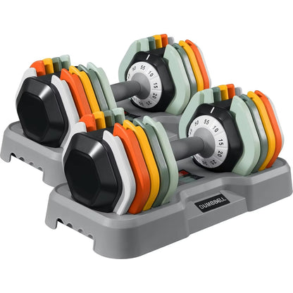 Adjustable Dumbbell Set – 25/55 lbs Pair | Fast Adjust Anti-Slip Handle for Home Gym