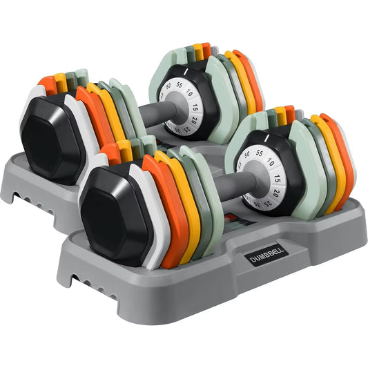 Adjustable Dumbbell Set – 25/55 lbs Pair | Fast Adjust Anti-Slip Handle for Home Gym